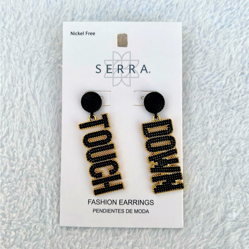 NWT Earrings Football Touch Down Game Day Black & Gold